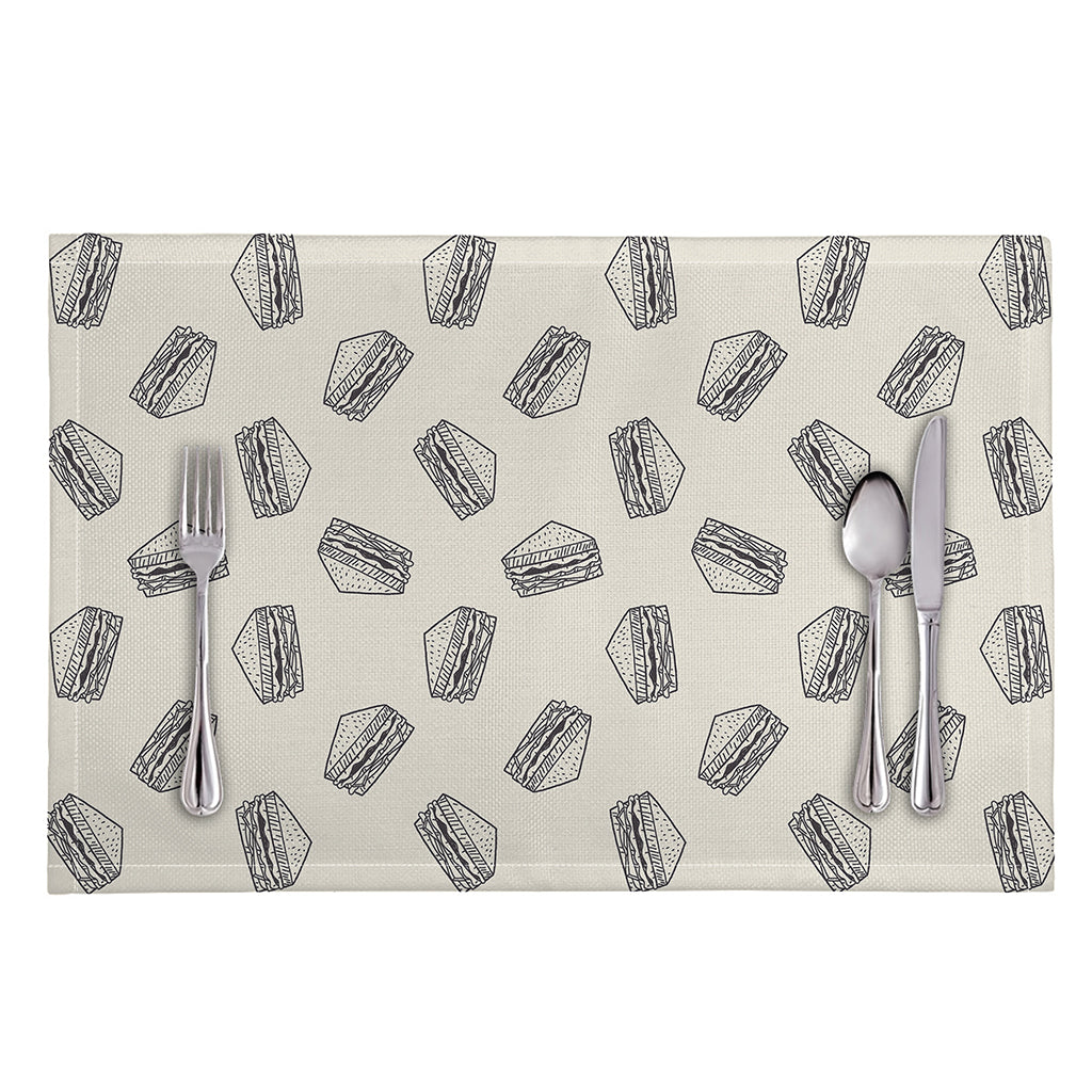 Grey Doodle Sandwich Pattern Print Placemat