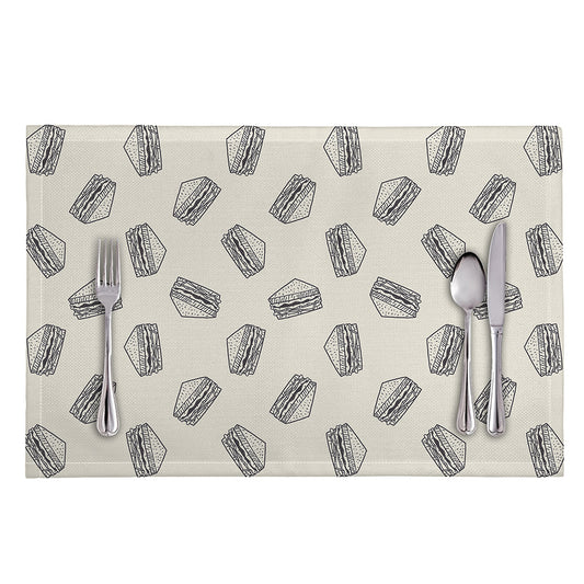 Grey Doodle Sandwich Pattern Print Placemat