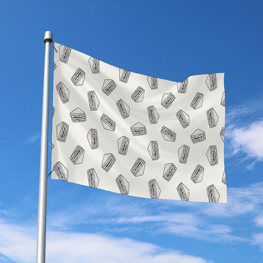 Grey Doodle Sandwich Pattern Print Polyester Flag
