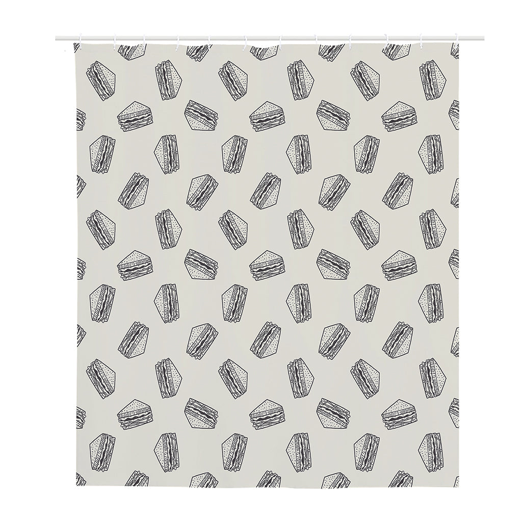 Grey Doodle Sandwich Pattern Print Polyester Shower Curtain