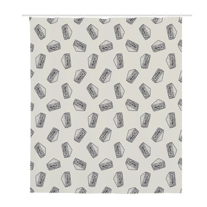 Grey Doodle Sandwich Pattern Print Polyester Shower Curtain
