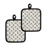 Grey Doodle Sandwich Pattern Print Pot Holders