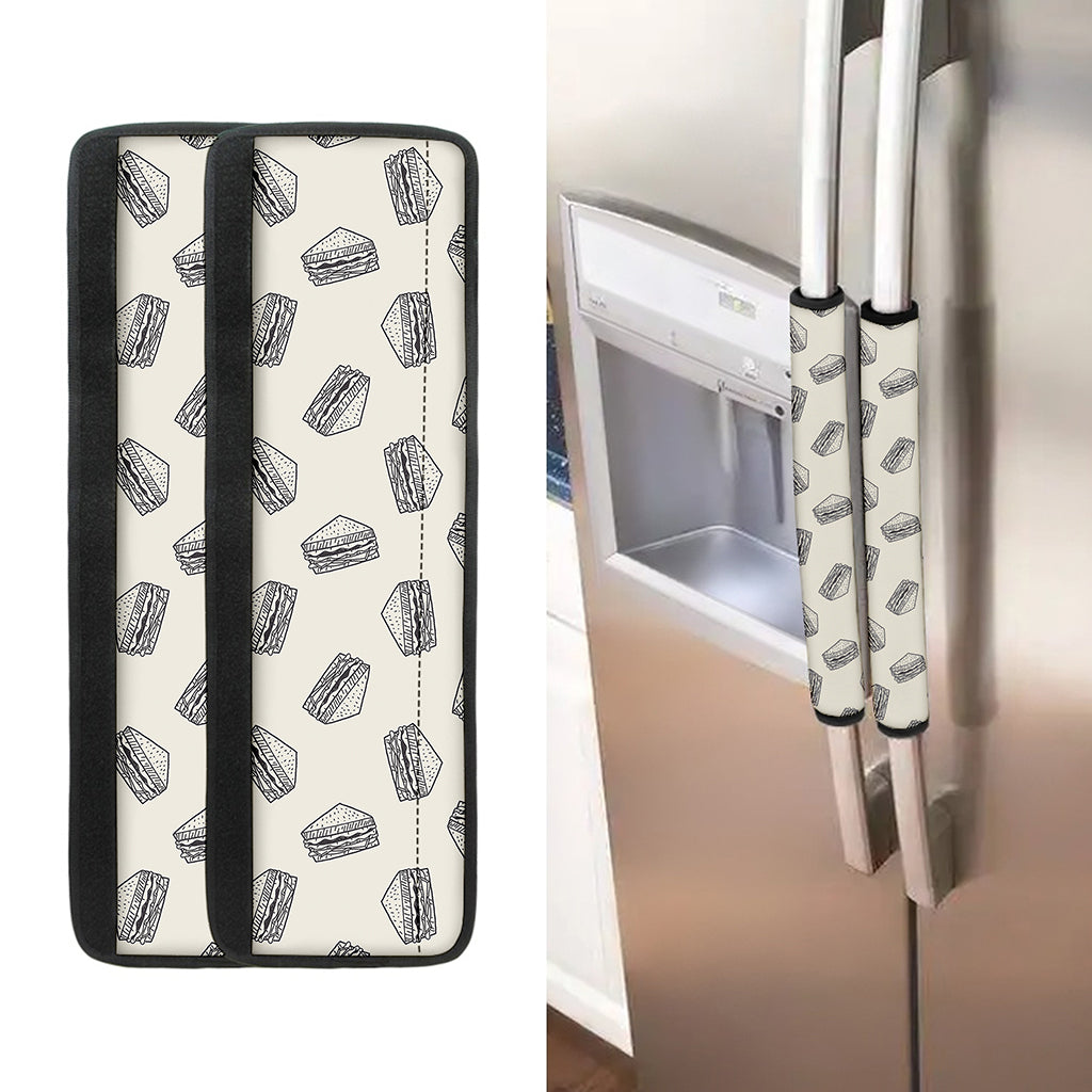 Grey Doodle Sandwich Pattern Print Refrigerator Handle Covers