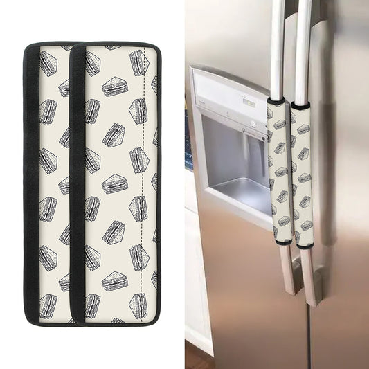 Grey Doodle Sandwich Pattern Print Refrigerator Handle Covers