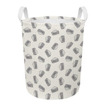 Grey Doodle Sandwich Pattern Print Round Laundry Basket