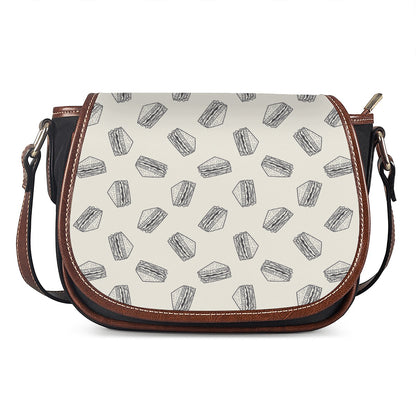 Grey Doodle Sandwich Pattern Print Saddle Bag