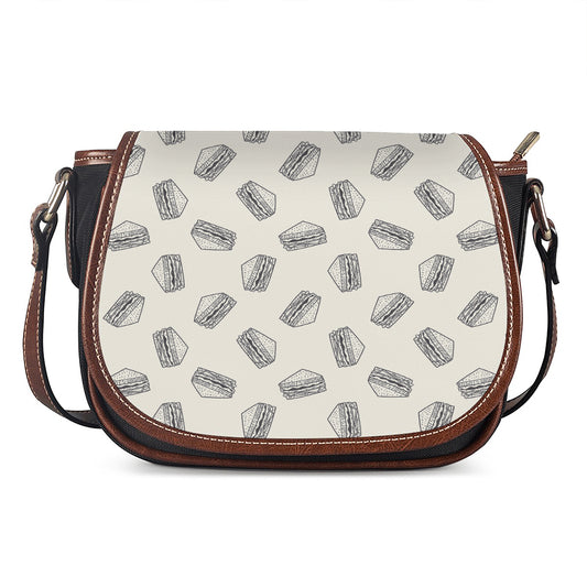 Grey Doodle Sandwich Pattern Print Saddle Bag
