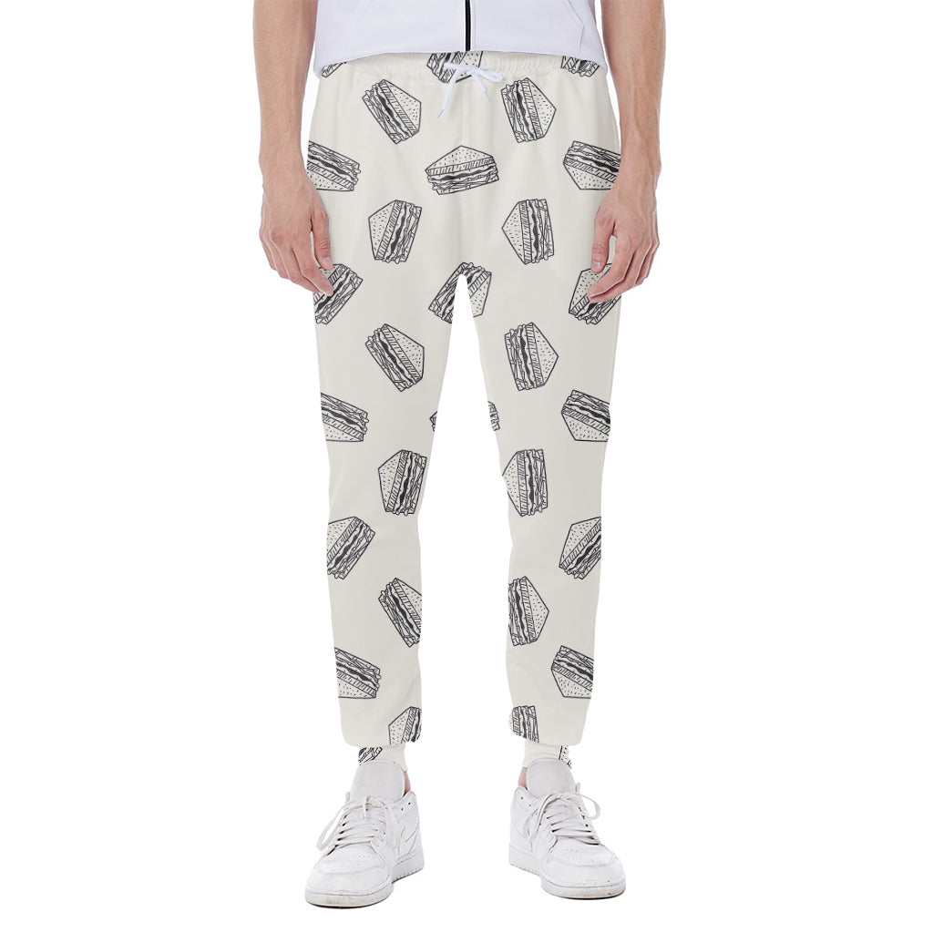 Grey Doodle Sandwich Pattern Print Scuba Joggers