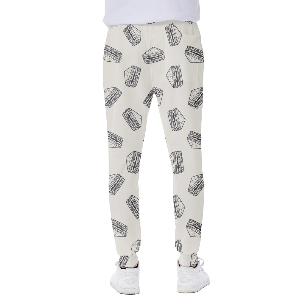 Grey Doodle Sandwich Pattern Print Scuba Joggers