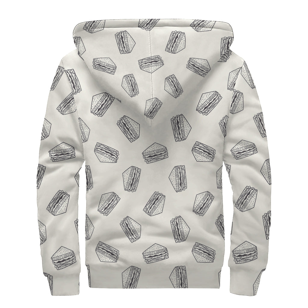 Grey Doodle Sandwich Pattern Print Sherpa Lined Zip Up Hoodie