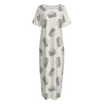 Grey Doodle Sandwich Pattern Print Short Sleeve Long Nightdress