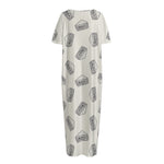Grey Doodle Sandwich Pattern Print Short Sleeve Long Nightdress