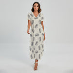 Grey Doodle Sandwich Pattern Print Short Sleeve Maxi Dress