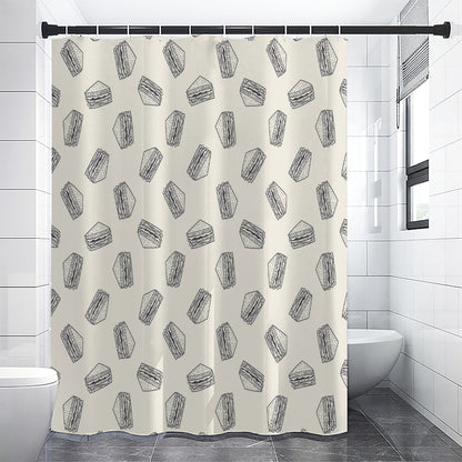 Grey Doodle Sandwich Pattern Print Shower Curtain