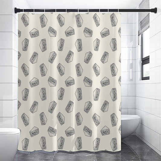 Grey Doodle Sandwich Pattern Print Shower Curtain