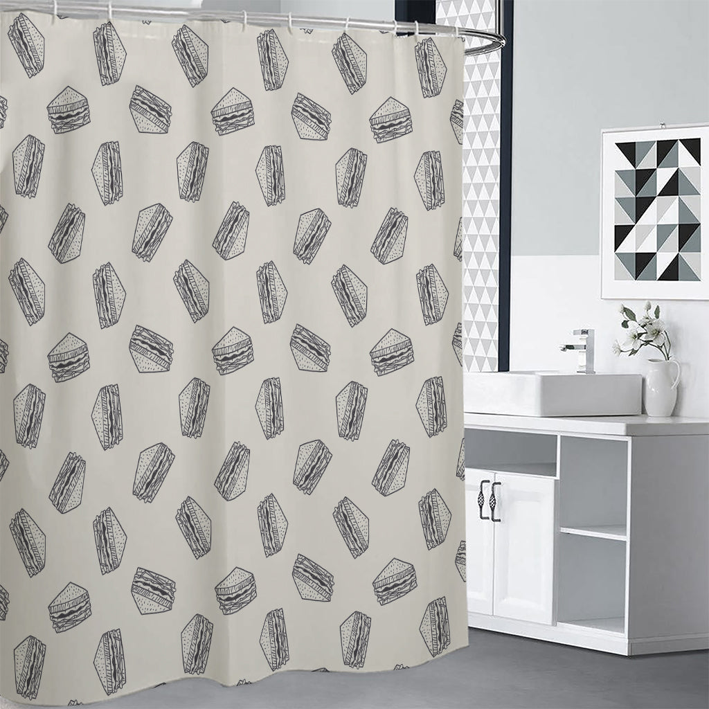 Grey Doodle Sandwich Pattern Print Shower Curtain
