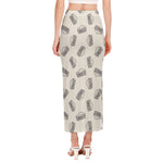 Grey Doodle Sandwich Pattern Print Side Slit Maxi Skirt