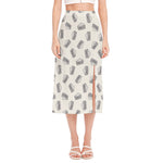 Grey Doodle Sandwich Pattern Print Side Slit Midi Skirt
