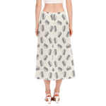 Grey Doodle Sandwich Pattern Print Side Slit Midi Skirt