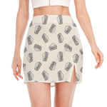 Grey Doodle Sandwich Pattern Print Side Slit Mini Skirt
