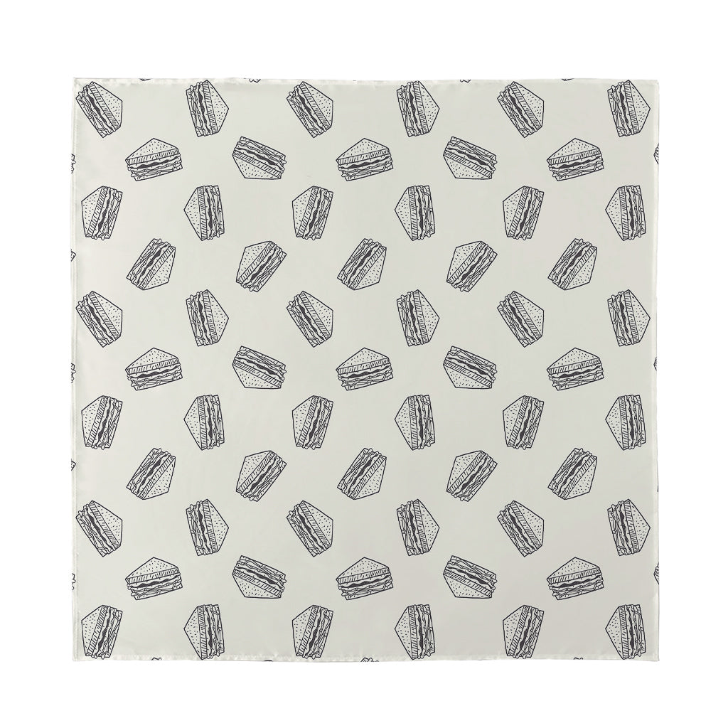 Grey Doodle Sandwich Pattern Print Silk Bandana