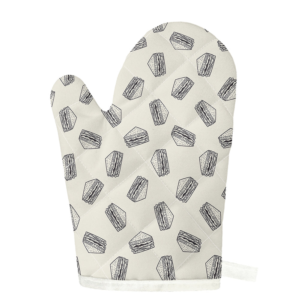 Grey Doodle Sandwich Pattern Print Single Oven Mitt