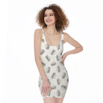 Grey Doodle Sandwich Pattern Print Sleeveless Bodycon Dress