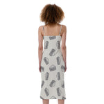 Grey Doodle Sandwich Pattern Print Slim Fit Midi Cami Dress