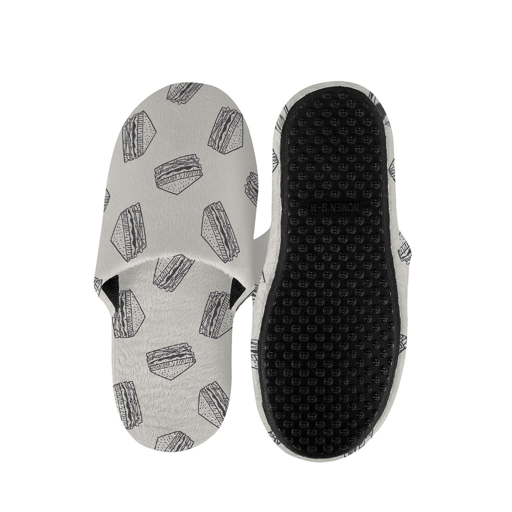 Grey Doodle Sandwich Pattern Print Slippers