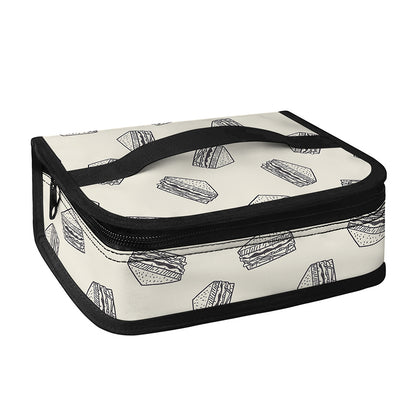 Grey Doodle Sandwich Pattern Print Small Lunch Bag