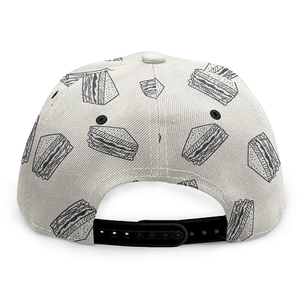 Grey Doodle Sandwich Pattern Print Snapback Cap