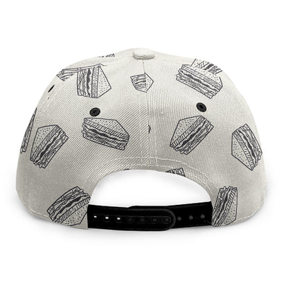 Grey Doodle Sandwich Pattern Print Snapback Cap