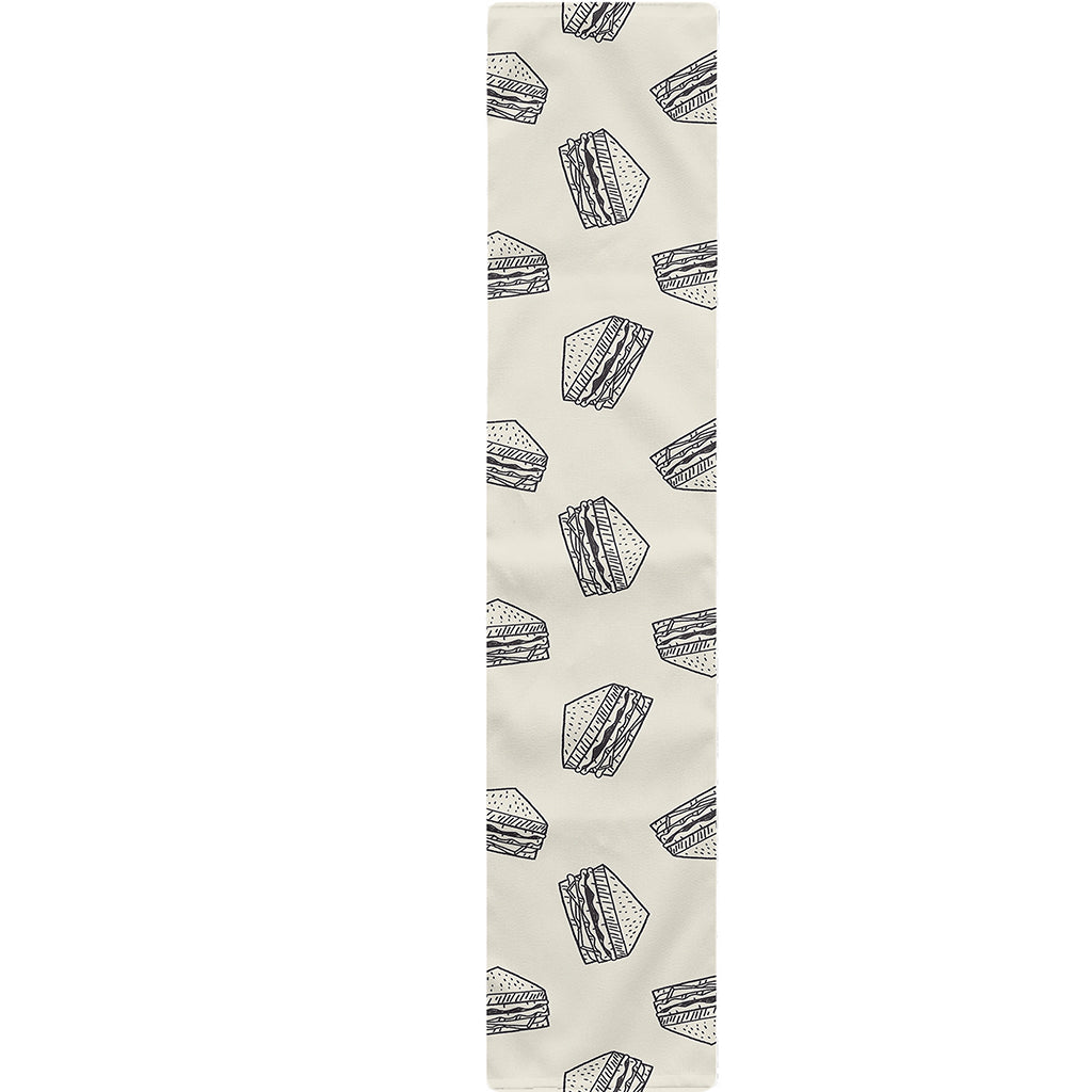 Grey Doodle Sandwich Pattern Print Table Runner