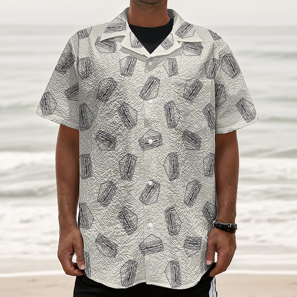 Grey Doodle Sandwich Pattern Print Textured Short Sleeve Shirt