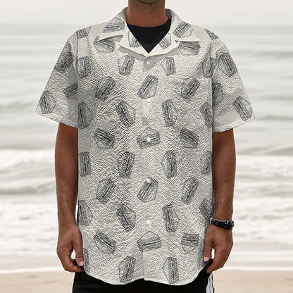 Grey Doodle Sandwich Pattern Print Textured Short Sleeve Shirt