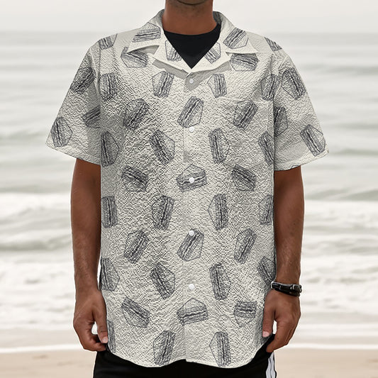 Grey Doodle Sandwich Pattern Print Textured Short Sleeve Shirt