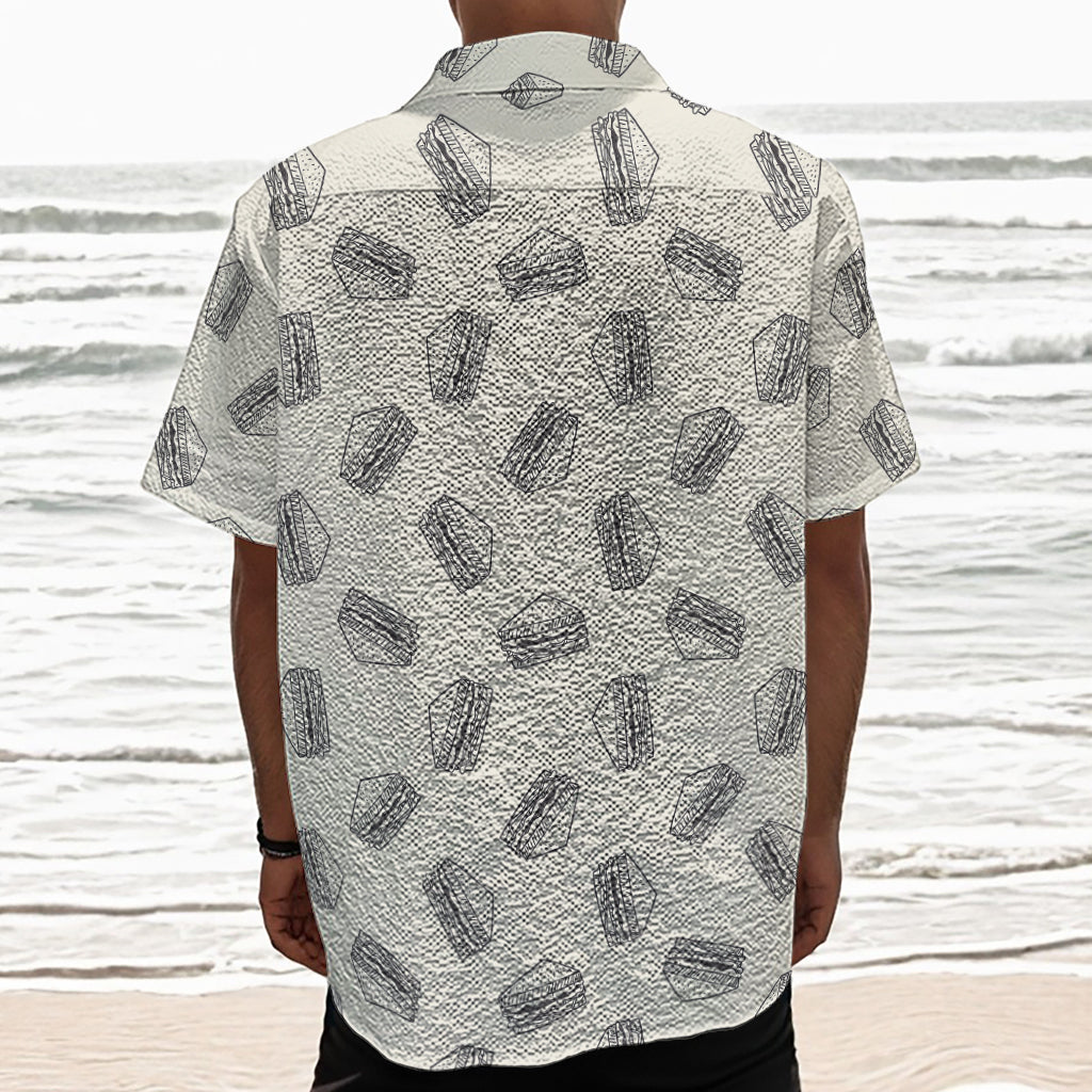 Grey Doodle Sandwich Pattern Print Textured Short Sleeve Shirt
