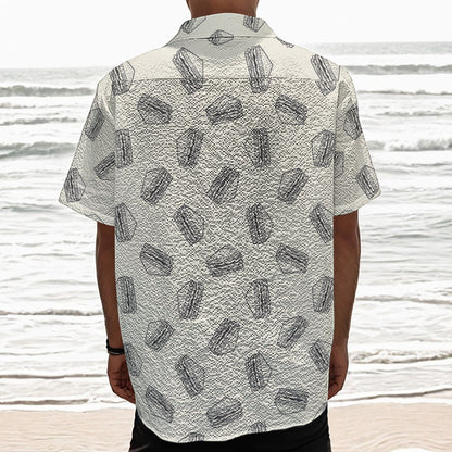 Grey Doodle Sandwich Pattern Print Textured Short Sleeve Shirt