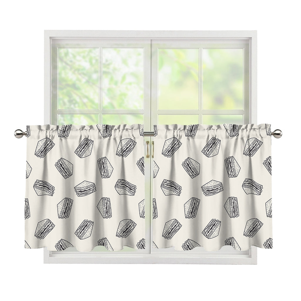 Grey Doodle Sandwich Pattern Print Tier Curtains
