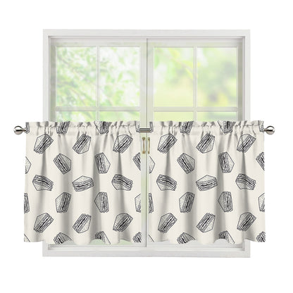 Grey Doodle Sandwich Pattern Print Tier Curtains