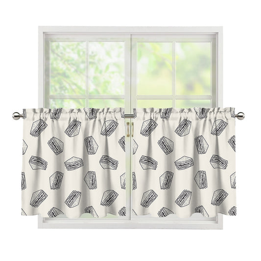 Grey Doodle Sandwich Pattern Print Tier Curtains