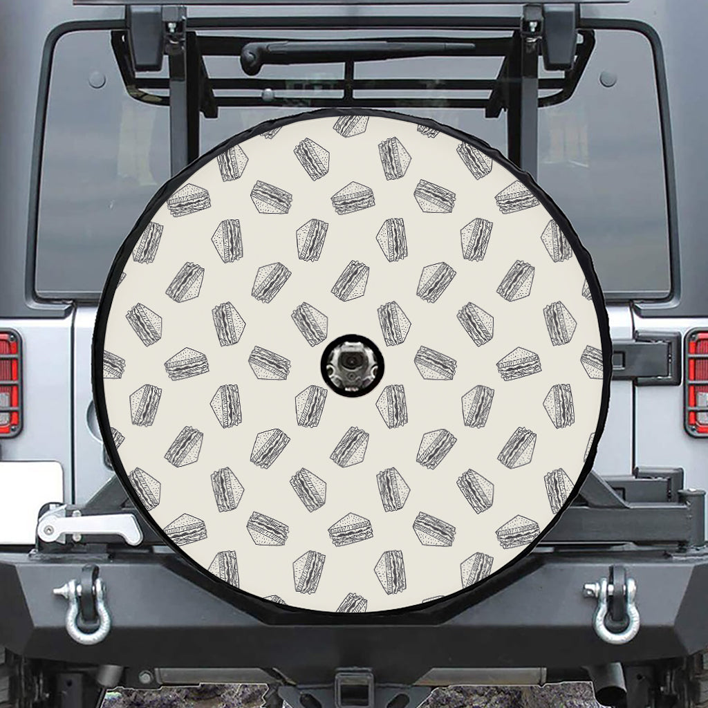 Grey Doodle Sandwich Pattern Print Tire Cover With Camera Hole