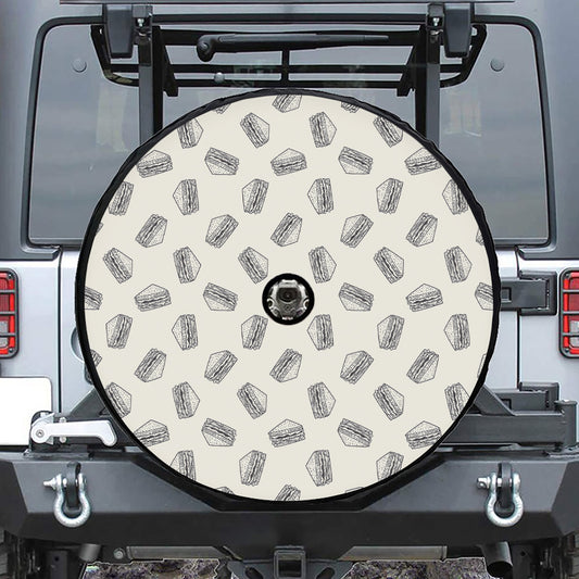 Grey Doodle Sandwich Pattern Print Tire Cover With Camera Hole