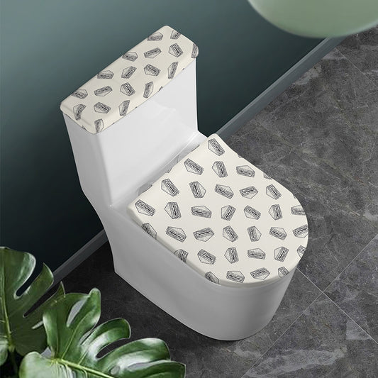 Grey Doodle Sandwich Pattern Print Toilet Lid And Tank Cover Set