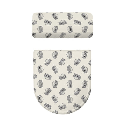 Grey Doodle Sandwich Pattern Print Toilet Lid And Tank Cover Set