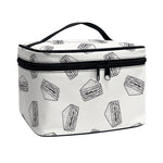 Grey Doodle Sandwich Pattern Print Travel Makeup Bag