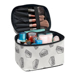 Grey Doodle Sandwich Pattern Print Travel Makeup Bag