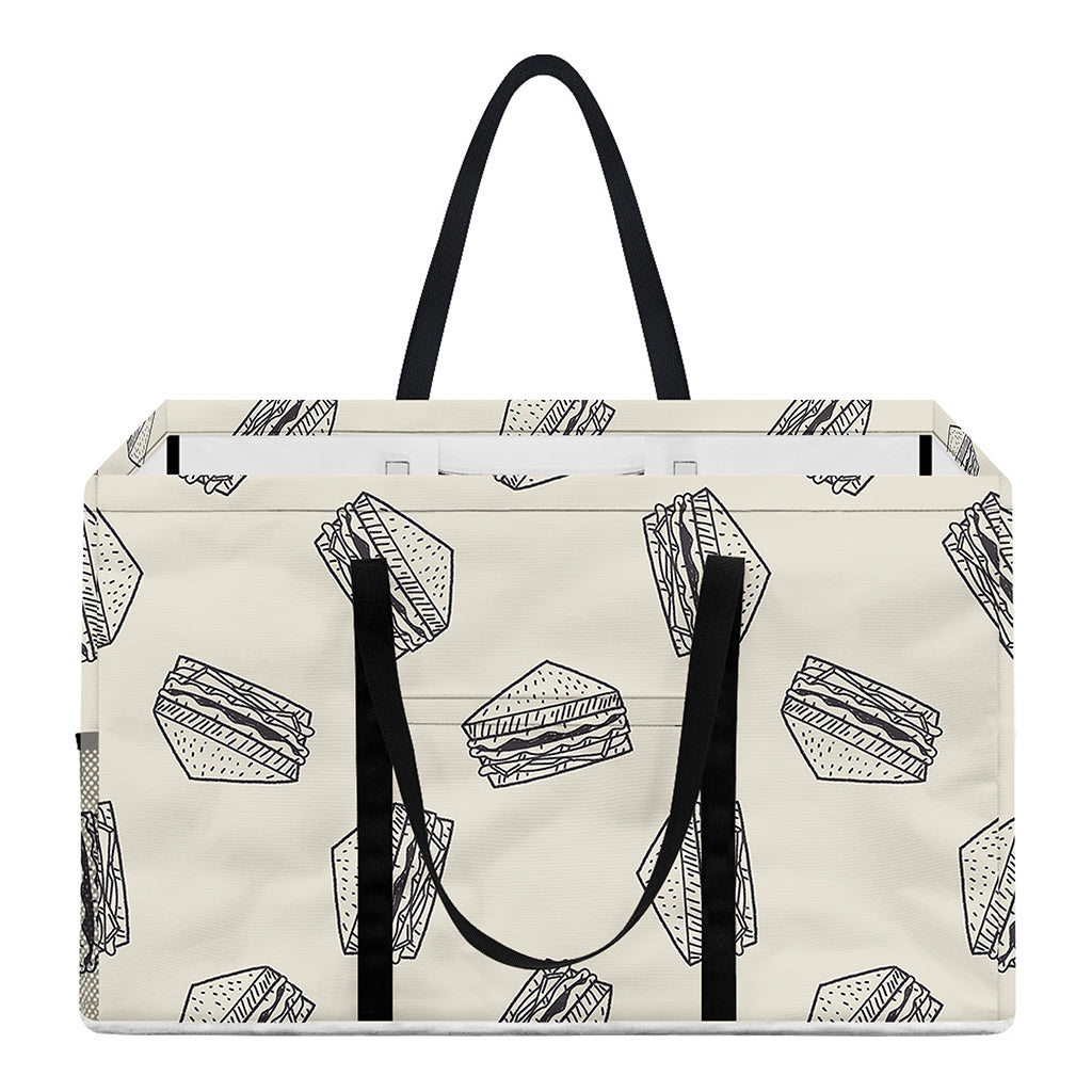 Grey Doodle Sandwich Pattern Print Utility Tote Bag