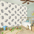 Grey Doodle Sandwich Pattern Print Wall Sticker