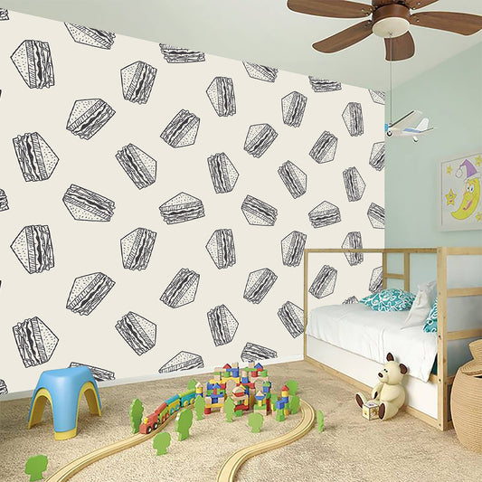 Grey Doodle Sandwich Pattern Print Wall Sticker